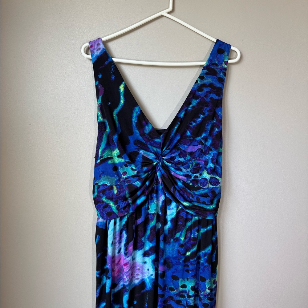Fashion Bug Jersey Purple and Blue Print Maxi Sun Dress - Picture 2 of 6